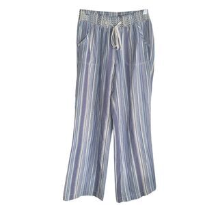 Northcrest Linen Striped Pull On Pants Women's Medium Blue Beach Resort Coastal